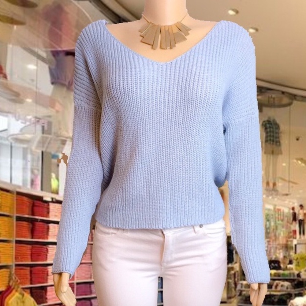 Baby Blue Twist Back Sweater - Picture 2 of 3